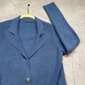 Peruvian Connection Women's Knit Jacket Cardigan Blue Medium Made in Peru